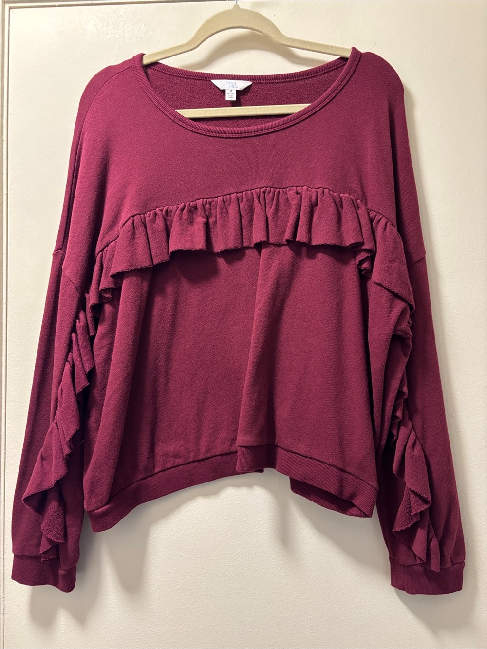 Time and Tru Burgundy Ruffle Pullover Sweatshirt